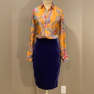 Vintagae Gianni Versace velvet pencil skirts with front slit.  Purple, size 42